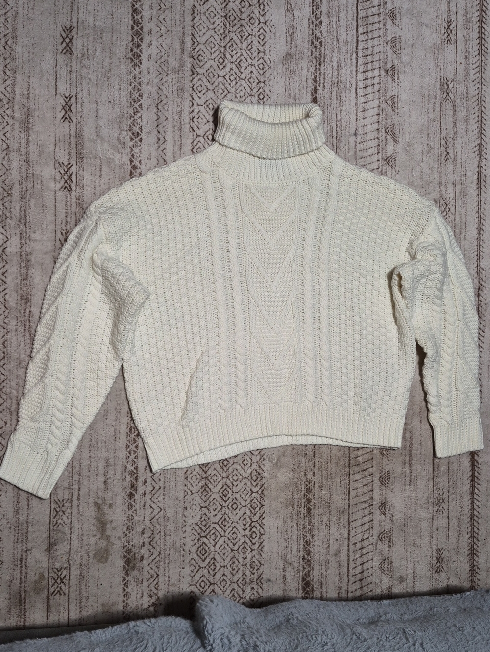 SHEIN Cream Cable Knit Turtleneck Sweater